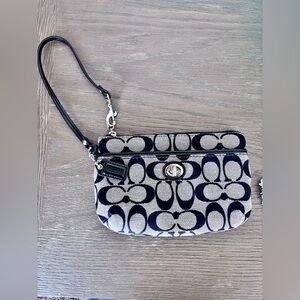 Coach Signature Canvas Black & Grey Corner Zip Wristlet, Minimal Use, 7.5x5”